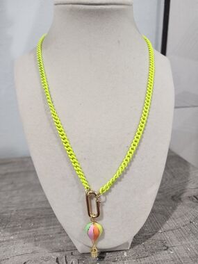 Neon Yellow Chain Necklace with Multicolor Hot Air Balloon Charm -Alexa Rae